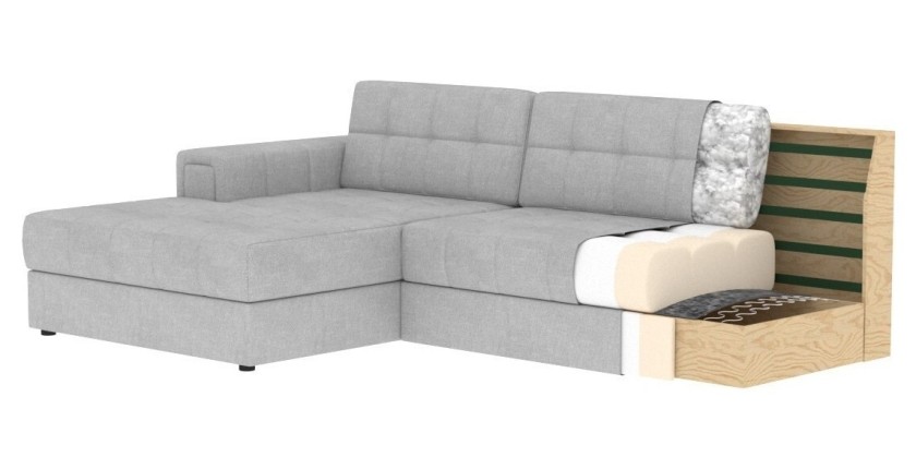 Canapé d’angle convertible CUBITO gris 240 cm avec coffre de rangement et couchage 