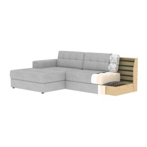 Canapé d’angle convertible CUBITO gris 240 cm avec coffre de rangement et couchage 
