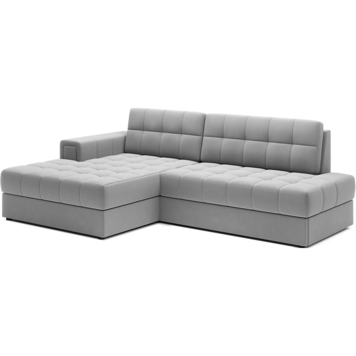 Canapé d’angle convertible CUBITO gris 240 cm avec coffre de rangement et couchage 