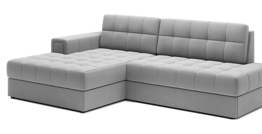 Canapé d’angle convertible CUBITO gris 240 cm avec coffre de rangement et couchage 