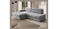 Canapé d’angle convertible CUBITO gris 240 cm avec coffre de rangement et couchage 