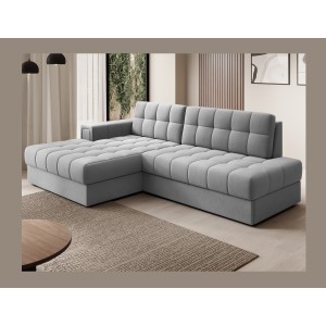 Canapé d’angle convertible CUBITO gris 240 cm avec coffre de rangement et couchage 