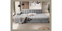Canapé d’angle convertible CUBITO gris 240 cm avec coffre de rangement et couchage 