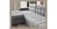 Canapé d’angle convertible CUBITO gris 240 cm avec coffre de rangement et couchage 