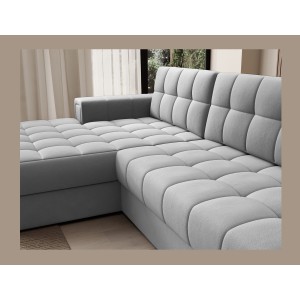 Canapé d’angle convertible CUBITO gris 240 cm avec coffre de rangement et couchage 