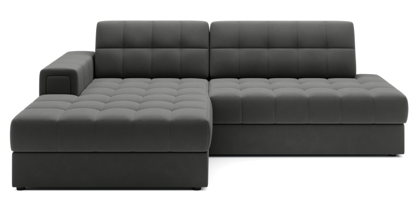 Canapé d’angle convertible CUBITO marron 240 cm avec coffre de rangement et couchage 