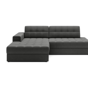 Canapé d’angle convertible CUBITO marron 240 cm avec coffre de rangement et couchage 