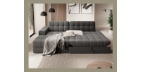 Canapé d’angle convertible CUBITO marron 240 cm avec coffre de rangement et couchage 