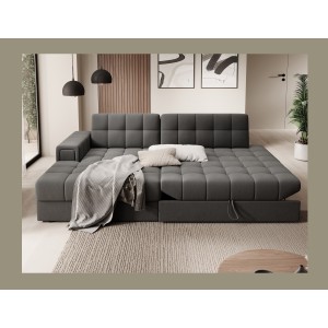 Canapé d’angle convertible CUBITO marron 240 cm avec coffre de rangement et couchage 