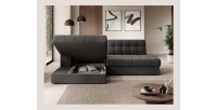 Canapé d’angle convertible CUBITO marron 240 cm avec coffre de rangement et couchage 