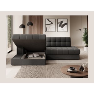 Canapé d’angle convertible CUBITO marron 240 cm avec coffre de rangement et couchage 