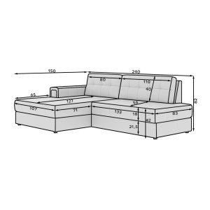 Canapé d’angle convertible CUBITO marron 240 cm avec coffre de rangement et couchage 