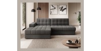 Canapé d’angle convertible CUBITO marron 240 cm avec coffre de rangement et couchage 