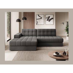 Canapé d’angle convertible CUBITO marron 240 cm avec coffre de rangement et couchage 