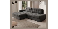 Canapé d’angle convertible CUBITO marron 240 cm avec coffre de rangement et couchage 