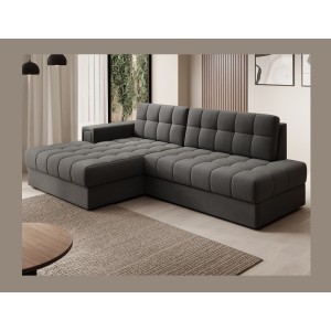 Canapé d’angle convertible CUBITO marron 240 cm avec coffre de rangement et couchage 