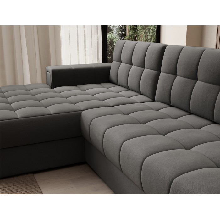 Canapé d’angle convertible CUBITO marron 240 cm avec coffre de rangement et couchage 