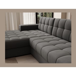 Canapé d’angle convertible CUBITO marron 240 cm avec coffre de rangement et couchage 