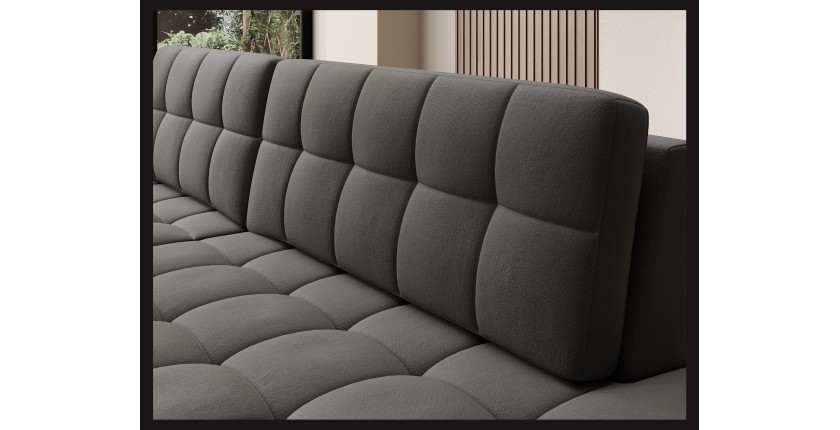 Canapé d’angle convertible CUBITO marron 240 cm avec coffre de rangement et couchage 
