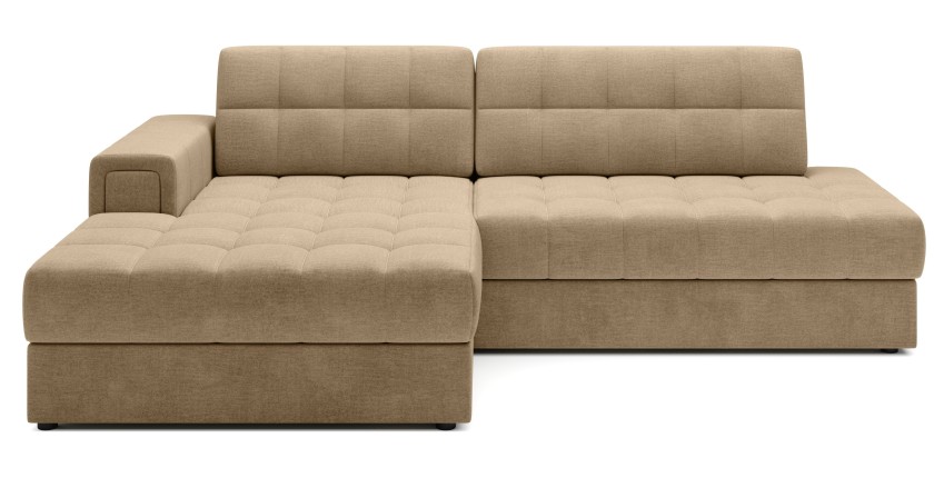 Canapé d’angle convertible CUBITO beige 240 cm avec coffre de rangement et couchage 