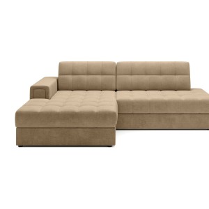 Canapé d’angle convertible CUBITO beige 240 cm avec coffre de rangement et couchage 