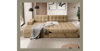 Canapé d’angle convertible CUBITO beige 240 cm avec coffre de rangement et couchage 