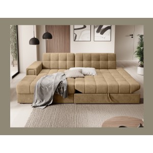 Canapé d’angle convertible CUBITO beige 240 cm avec coffre de rangement et couchage 