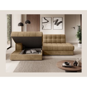 Canapé d’angle convertible CUBITO beige 240 cm avec coffre de rangement et couchage 