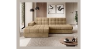 Canapé d’angle convertible CUBITO beige 240 cm avec coffre de rangement et couchage 