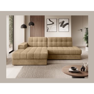 Canapé d’angle convertible CUBITO beige 240 cm avec coffre de rangement et couchage 