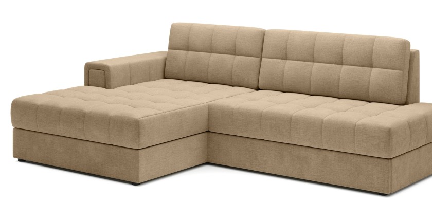 Canapé d’angle convertible CUBITO beige 240 cm avec coffre de rangement et couchage 