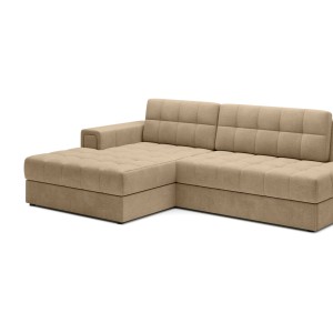 Canapé d’angle convertible CUBITO beige 240 cm avec coffre de rangement et couchage 