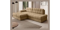 Canapé d’angle convertible CUBITO beige 240 cm avec coffre de rangement et couchage 