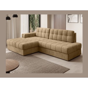 Canapé d’angle convertible CUBITO beige 240 cm avec coffre de rangement et couchage 