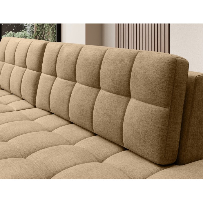 Canapé d’angle convertible CUBITO beige 240 cm avec coffre de rangement et couchage 