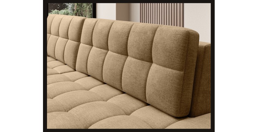 Canapé d’angle convertible CUBITO beige 240 cm avec coffre de rangement et couchage 