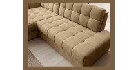 Canapé d’angle convertible CUBITO beige 240 cm avec coffre de rangement et couchage 