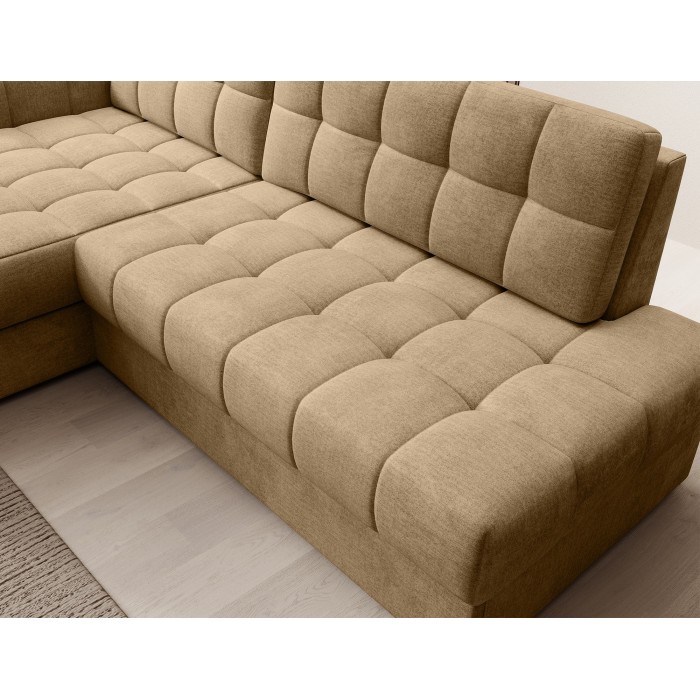 Canapé d’angle convertible CUBITO beige 240 cm avec coffre de rangement et couchage 