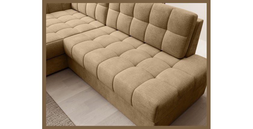 Canapé d’angle convertible CUBITO beige 240 cm avec coffre de rangement et couchage 