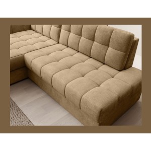 Canapé d’angle convertible CUBITO beige 240 cm avec coffre de rangement et couchage 