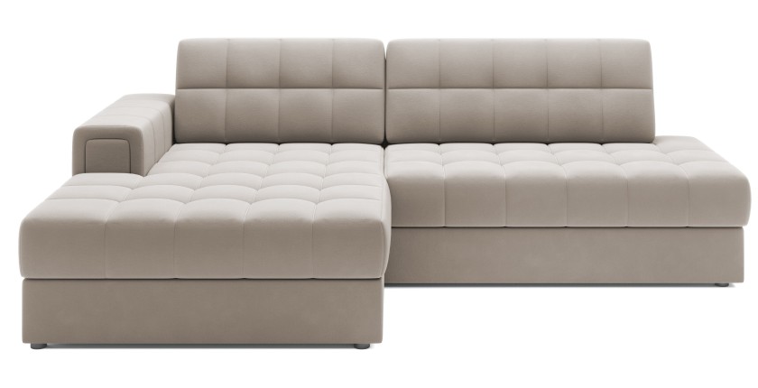 Canapé d’angle convertible CUBITO beige 240 cm avec coffre de rangement et couchage 