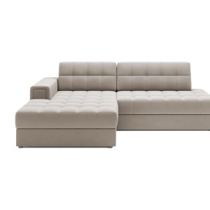 Canapé d’angle convertible CUBITO beige 240 cm avec coffre de rangement et couchage 