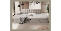 Canapé d’angle convertible CUBITO beige 240 cm avec coffre de rangement et couchage 