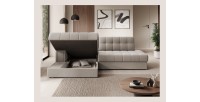 Canapé d’angle convertible CUBITO beige 240 cm avec coffre de rangement et couchage 