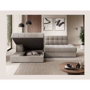 Canapé d’angle convertible CUBITO beige 240 cm avec coffre de rangement et couchage 