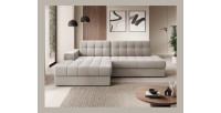 Canapé d’angle convertible CUBITO beige 240 cm avec coffre de rangement et couchage 