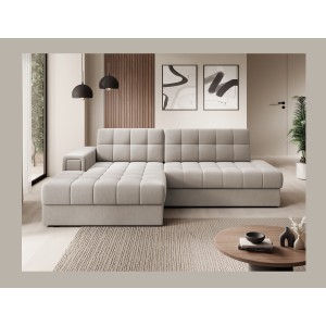 Canapé d’angle convertible CUBITO beige 240 cm avec coffre de rangement et couchage 