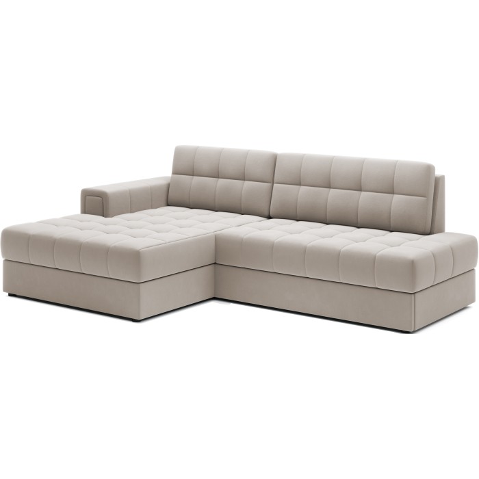 Canapé d’angle convertible CUBITO beige 240 cm avec coffre de rangement et couchage 