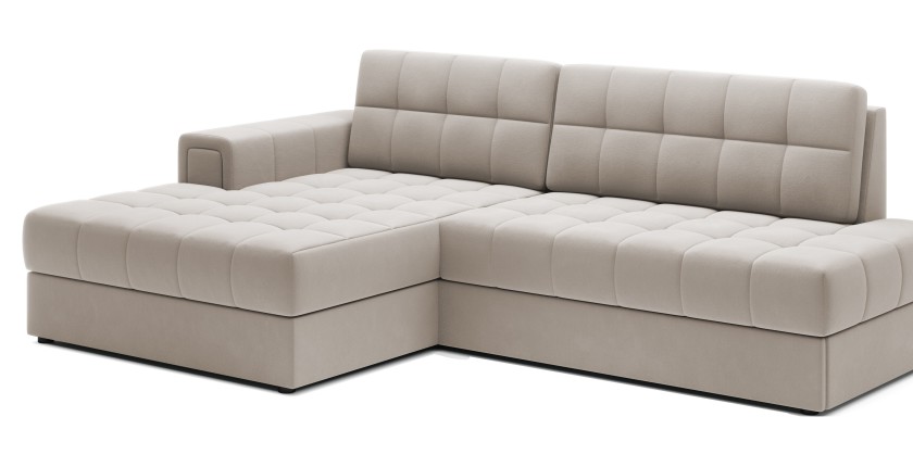 Canapé d’angle convertible CUBITO beige 240 cm avec coffre de rangement et couchage 