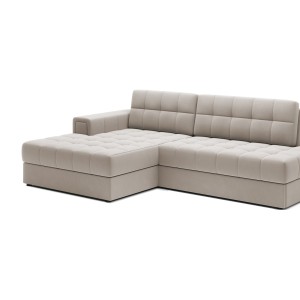 Canapé d’angle convertible CUBITO beige 240 cm avec coffre de rangement et couchage 